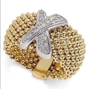 Macy’s Diamond Mesh X Ring 1/6 CTW 14k Gold Plated